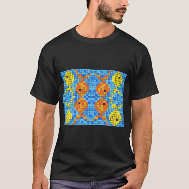 Mosaik-Pixel-Fischmuster T-Shirt (Vorderseite)