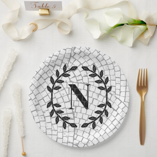Mosaik Print Monogram Pappteller (Hochzeit)