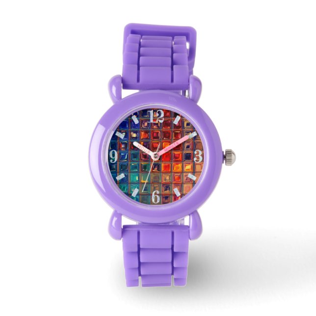 Mosaik Rainbow | Fettfarbige Abstrakte Tile Armbanduhr (Vorderseite)