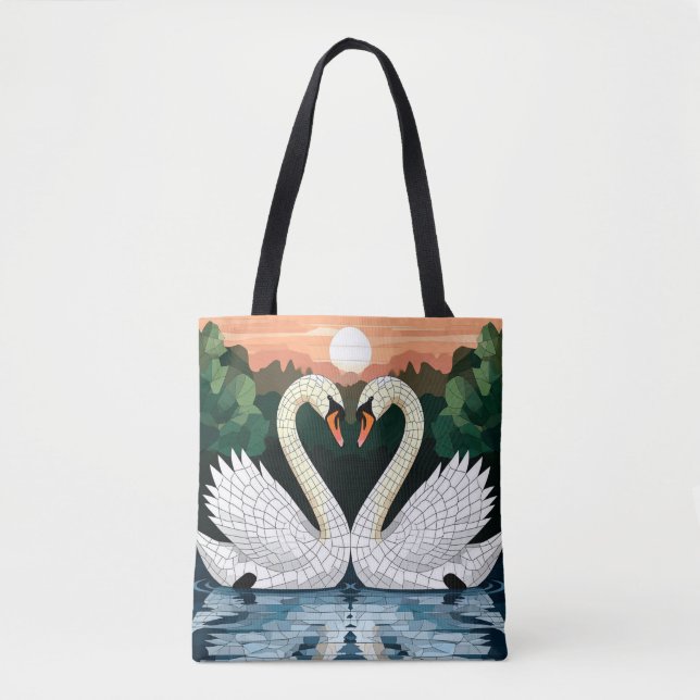 Mosaik-Schwanpaar bildet Herzform Tasche (Vorderseite)