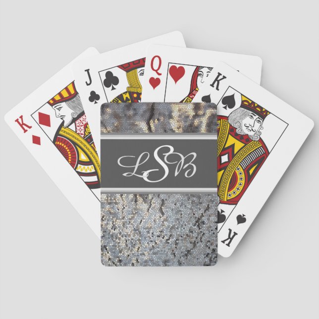 Mosaik Snakeskin Muster Elegantes Skriptmonogramm Spielkarten (Rückseite)