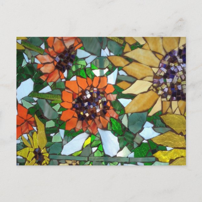 Mosaik Sonnenblume Postkarte von Willowcatdesigns (Vorderseite)