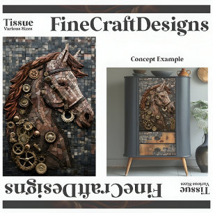 Mosaik Steampunk Braunes Pferd Kupfer A6R Decoupag Seidenpapier