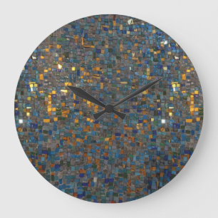 Mosaik-Steine im Blau und im Gold Große Wanduhr