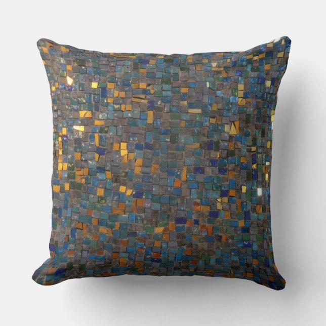 Mosaik-Steine im Blau und im Gold Kissen (Vorderseite)