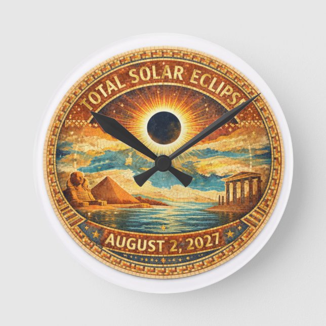 Mosaik-Stil 2027 Eclipse Runde Wanduhr (Vorderseite)