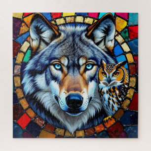 Mosaik-Stil Eule und Wolf Wildlife Lebendig