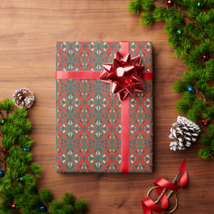 Mosaik-Stil Rot und Grün Weihnachten  Geschenkpapier