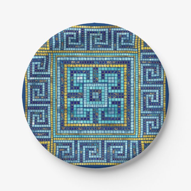 Mosaik Tile Greek Meander Key Pappteller (Vorderseite)