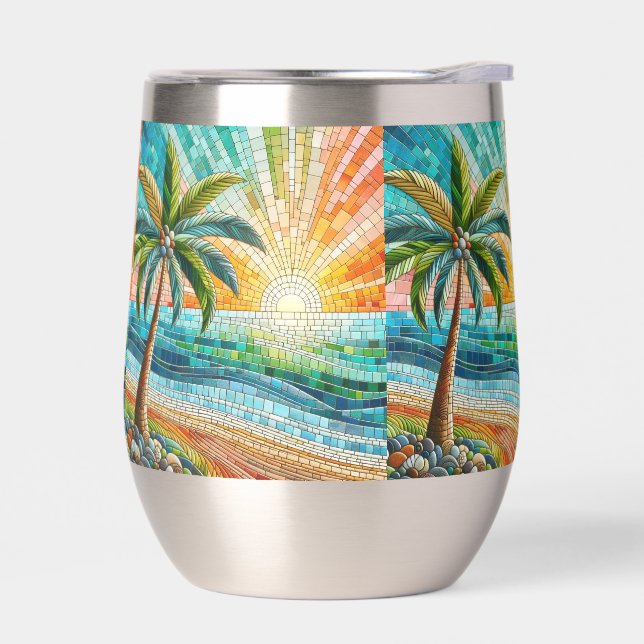 Mosaik Tropical Beach Sunset Palm Tree (Links)