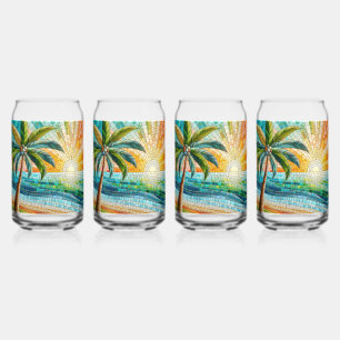 Mosaik Tropical Beach Sunset Palm Tree Dosenglas