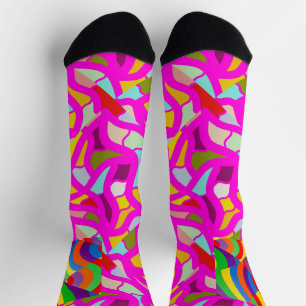 Mosaik und Regenbogen in heißen Farben - Kunst Socken