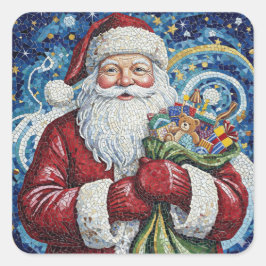 Mosaik-Weihnachtsmann-Aufkleber Künstlerisch  Quadratischer Aufkleber