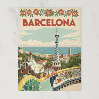 Mosaikansicht von Barcelona mit Gaudí-Stil Postkarte