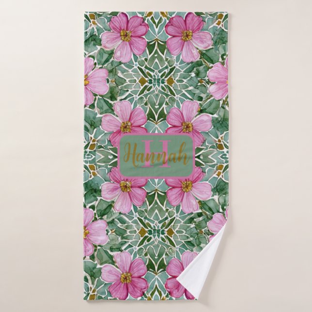 Mosaikbadehandtücher aus Pink Garden Badehandtuch (Badehandtuch)