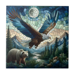 Mosaikbär und Adler im Gebirge Fliese