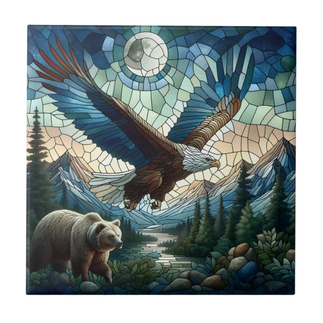 Mosaikbär und Adler im Gebirge Fliese (Vorderseite)