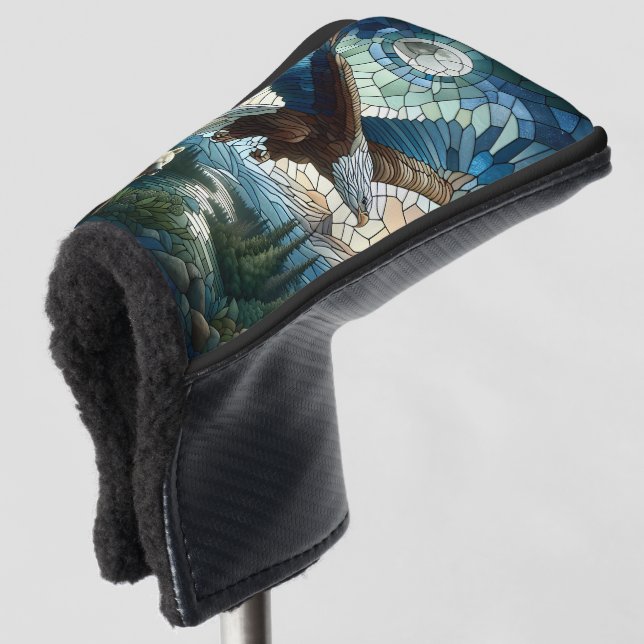 Mosaikbär und Adler im Gebirge Golf Headcover (3/4 Vorderseite)
