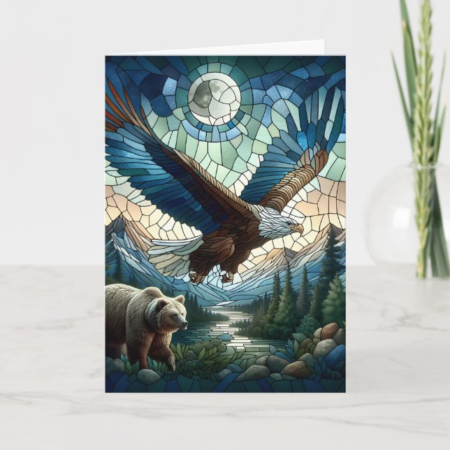 Mosaikbär und Adler im Gebirge Karte (Vorderseite)
