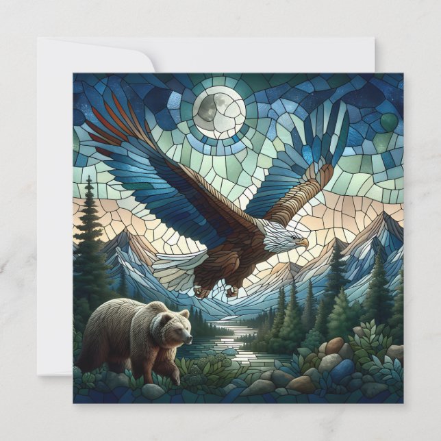 Mosaikbär und Adler im Gebirge Karte (Vorderseite)