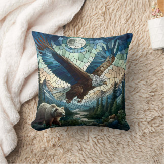 Mosaikbär und Adler im Gebirge Kissen