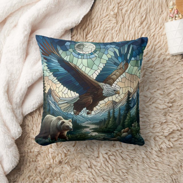 Mosaikbär und Adler im Gebirge Kissen (Decke)