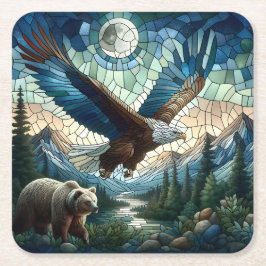 Mosaikbär und Adler im Gebirge Rechteckiger Pappuntersetzer
