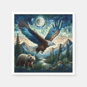 Mosaikbär und Adler im Gebirge Serviette