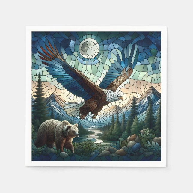 Mosaikbär und Adler im Gebirge Serviette (Vorderseite)