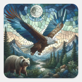 Mosaikbär und Adler im Massiv Quadratischer Aufkleber