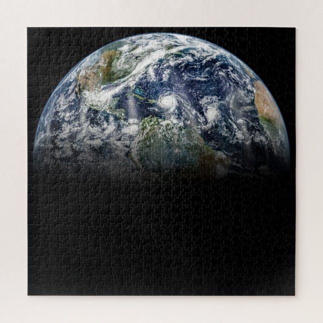 Mosaikbild des Planeten Erde mit 3 Hurrikanen (Vertikal)