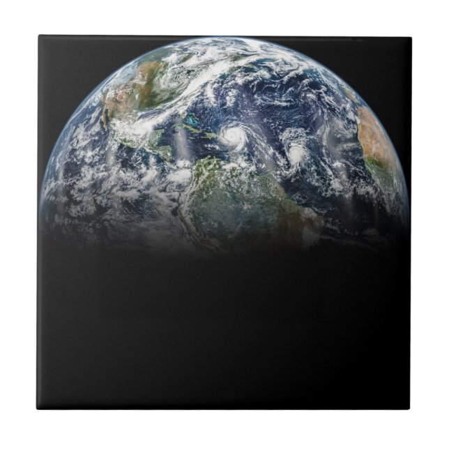 Mosaikbild des Planeten Erde mit 3 Hurrikanen Fliese (Vorderseite)