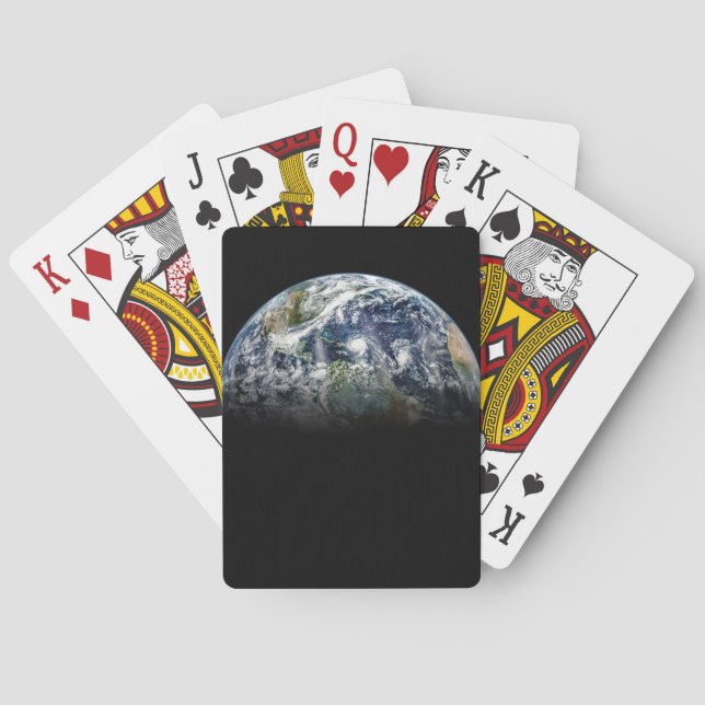 Mosaikbild des Planeten Erde mit 3 Hurrikanen Spielkarten (Rückseite)