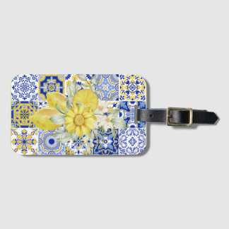 Mosaikblüten in Blau und Gelb Gepäckanhänger