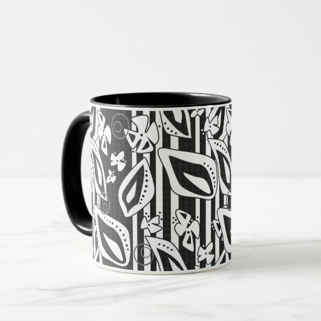 Mosaikdekor im abstrakten, modernen Schwarz-weißen Tasse (Vorderseite Links)