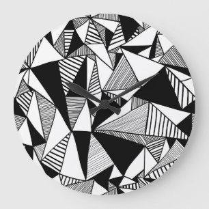 Mosaikdreiecke, Schwarz-weiße Textur. Große Wanduhr