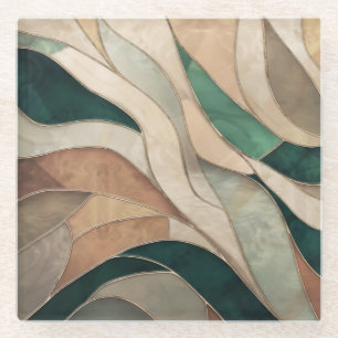 Mosaike Abstrakte Kunst - Taupe und Emerald Glasuntersetzer
