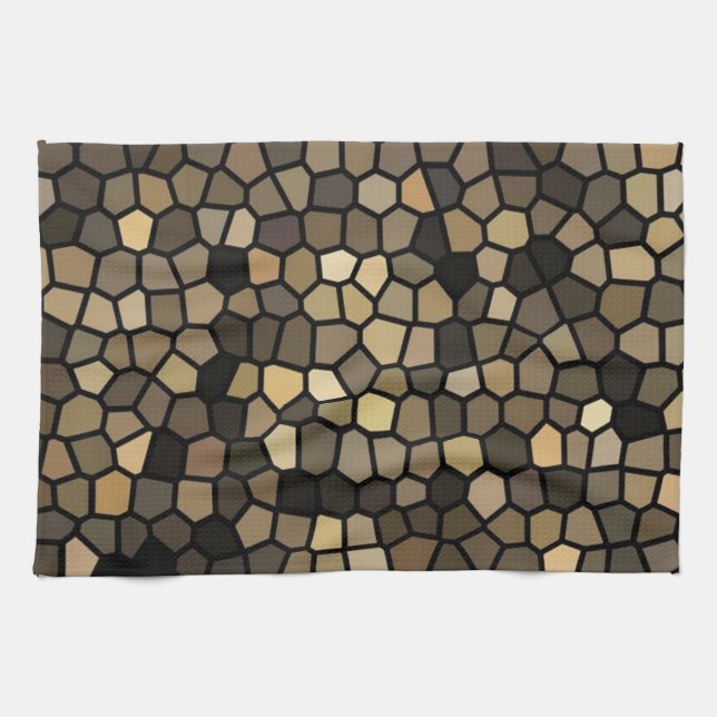 Mosaike aus Schwarz, Beige und Braun Geschirrtuch (Horizontal)