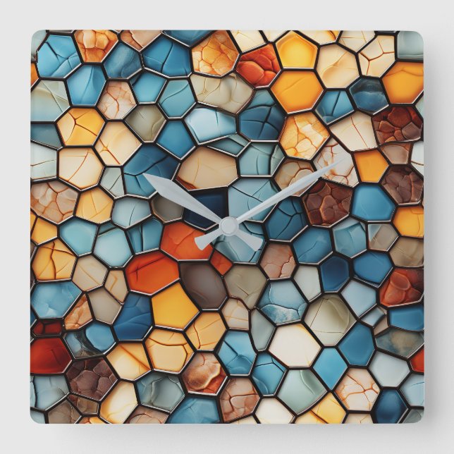 Mosaike Wall Clock Quadratische Wanduhr (Vorderseite)