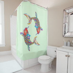 Mosaikfisch auf Grün Duschvorhang