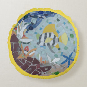 Mosaikfisch-Rundkissen unter Wasser Rundes Kissen