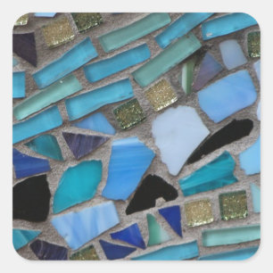 Mosaikfliesen aus blau und grün quadratischer aufkleber