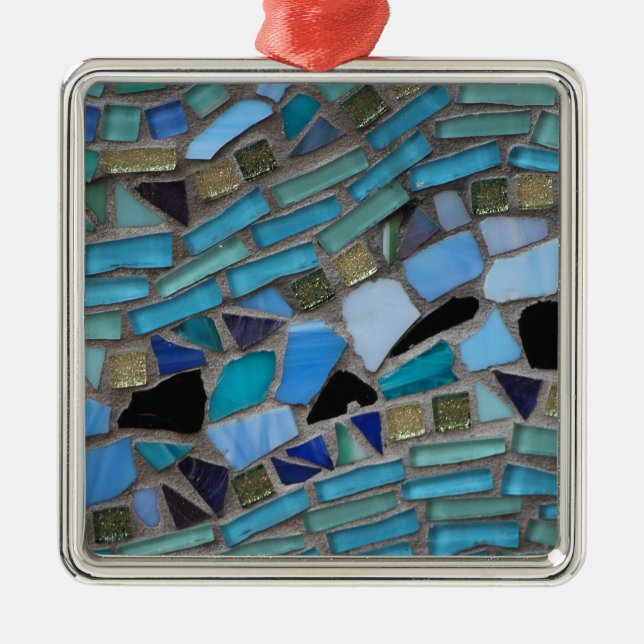 Mosaikfliesen aus blau und grün silbernes ornament (Vorne)