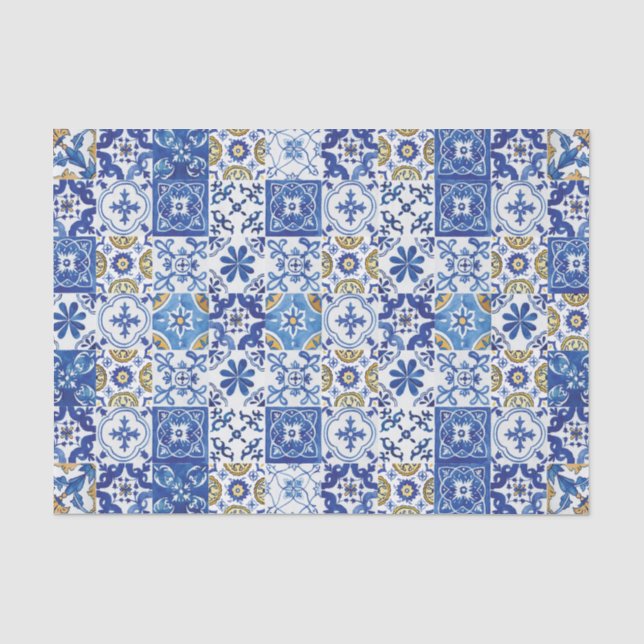 Mosaikfliesen, blau dekorierte Fahrzeuge Seidenpapier (Vorderseite)