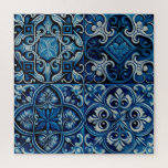 Mosaikfliesen der blauen Marine. Abstraktes Blumen<br><div class="desc">Vintages Mosaikfliesen Puzzle aus der blauen Marine. Abstrakte Keramik Azulejo Muster in spanischem oder marokkanischem Stil.</div>
