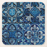 Mosaikfliesen der blauen Marine. Abstraktes Blumen Rechteckiger Pappuntersetzer<br><div class="desc">Vintager Mosaikfliesen Papier Untersetzer der blauen Marine. Abstrakte Keramik Azulejo Muster in spanischem oder marokkanischem Stil.</div>