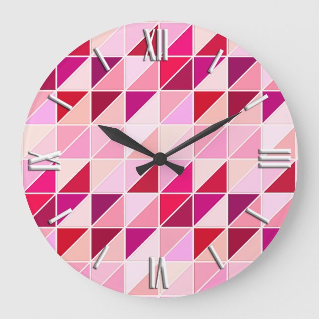 Mosaikfliesen - Rosa, Pfirsich und Bordeaux Große Wanduhr (Vorderseite)