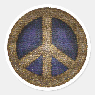 Mosaikfriedenszeichen in Golden und Blues Runder Aufkleber