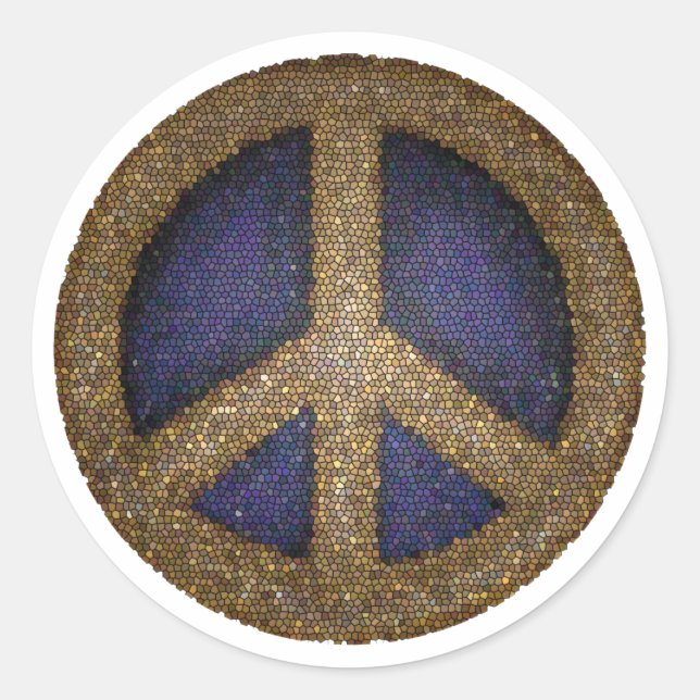 Mosaikfriedenszeichen in Golden und Blues Runder Aufkleber (Vorderseite)