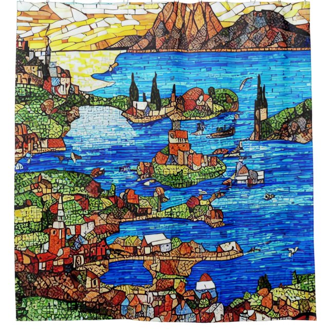 Mosaikgestanztes Glas des Mittelmeers Duschvorhang (Vorderseite)